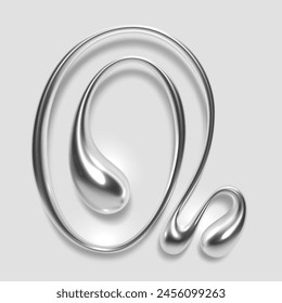 Liquid metal letter Q with a fluid droplet shape and glossy finish, Y2K chrome style isolated on a white background. 3D typography for retro futuristic design