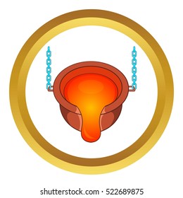 Liquid metal vector icon in golden circle, cartoon style isolated on white background