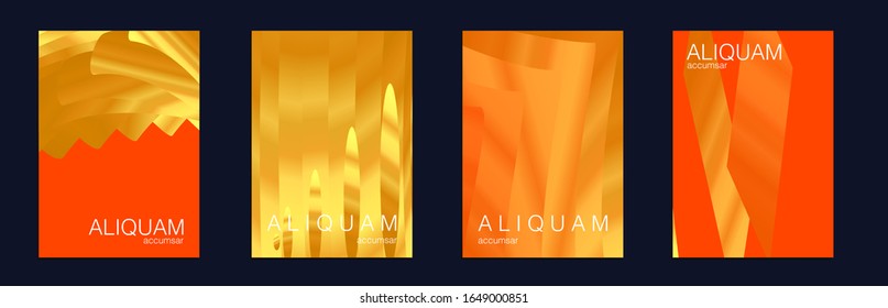 Flüssiges metallisches Texturlayout. Minimale geometrische Illustrationen. goldener Hintergrund der Vektorillustration. Helle und stilvolle Luxus-Broschüren. 1990 Goldene Flussufer. Cosmic Design Business Template.