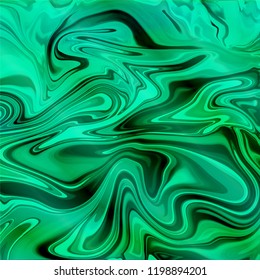 Liquid mixture of paints. Acrylic effect, fluid green background 