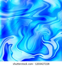 Liquid mixture of paints. Acrylic effect, fluid blue background 