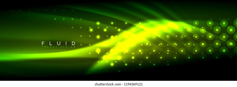 Liquid neon flowing waves, glowing light lines background. Trendy abstract layout template for business or technology presentation, internet poster or web brochure cover, wallpaper. Vector