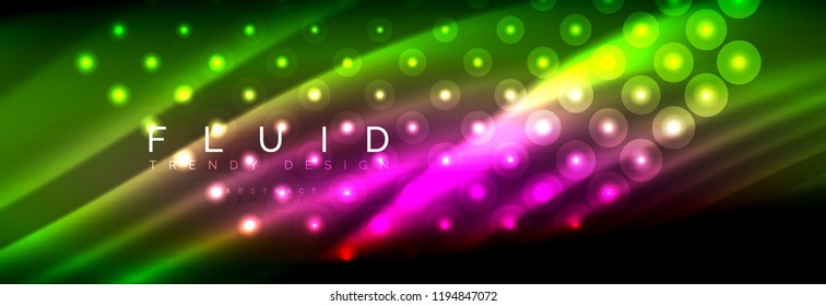 Liquid neon flowing waves, glowing light lines background. Trendy abstract layout template for business or technology presentation, internet poster or web brochure cover, wallpaper. Vector