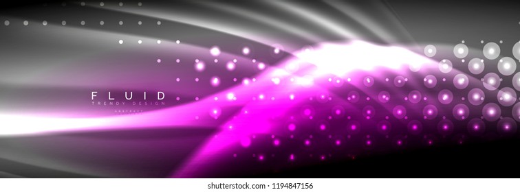 Olas de neón líquido que fluyen, líneas luminosas brillantes de fondo. Plantilla de diseño abstracto a la moda para presentación de negocios o tecnología, portada de póster de internet o de folletos web, fondo de pantalla. Vector