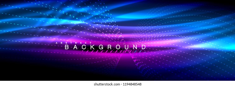 Olas de neón líquido que fluyen, líneas luminosas brillantes de fondo. Plantilla de diseño abstracto a la moda para presentación de negocios o tecnología, portada de póster de internet o de folletos web, fondo de pantalla. Vector