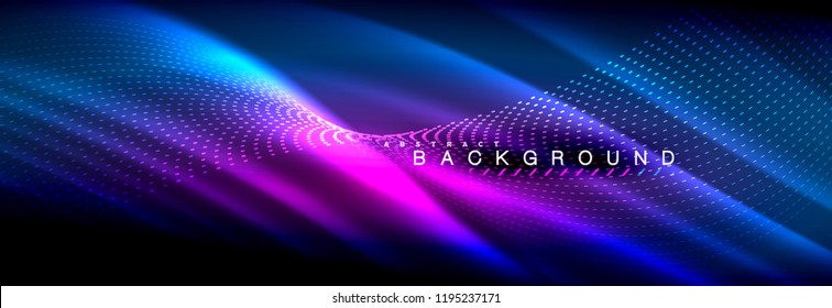 Liquid neon flowing waves, glowing light lines background. Trendy abstract layout template for business or technology presentation, internet poster or web brochure cover, wallpaper. Vector