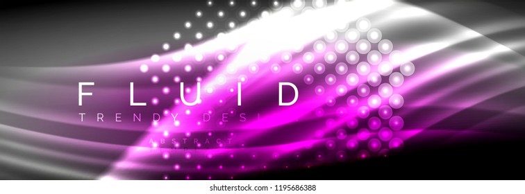 Liquid neon flowing waves, glowing light lines background. Trendy abstract layout template for business or technology presentation, internet poster or web brochure cover, wallpaper. Vector
