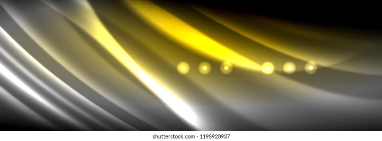 Olas de neón líquido que fluyen, líneas luminosas brillantes de fondo. Plantilla de diseño abstracto a la moda para presentación de negocios o tecnología, portada de póster de internet o de folletos web, fondo de pantalla. Vector