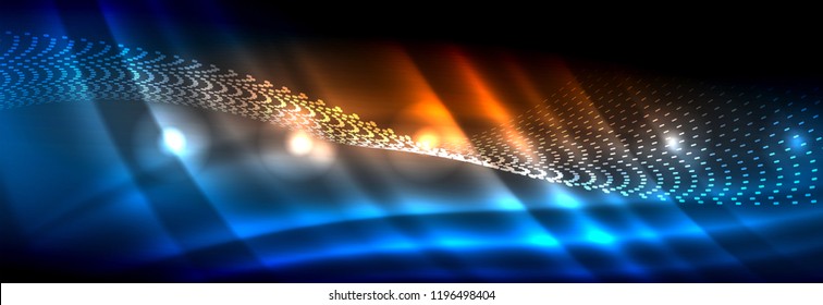 Liquid neon flowing waves, glowing light lines background. Trendy abstract layout template for business or technology presentation, internet poster or web brochure cover, wallpaper. Vector