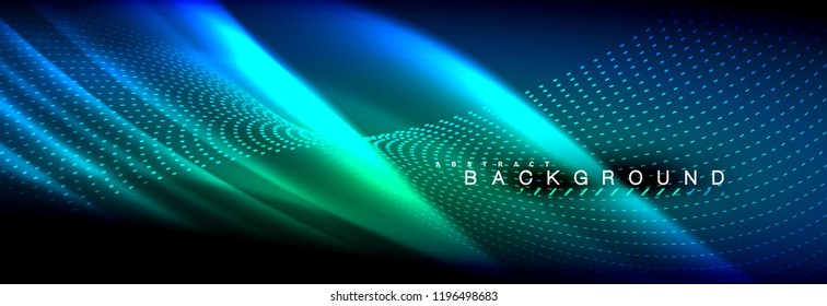 Liquid neon flowing waves, glowing light lines background. Trendy abstract layout template for business or technology presentation, internet poster or web brochure cover, wallpaper. Vector