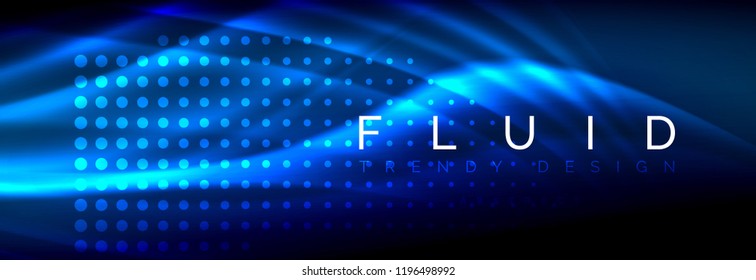 Liquid neon flowing waves, glowing light lines background. Trendy abstract layout template for business or technology presentation, internet poster or web brochure cover, wallpaper. Vector