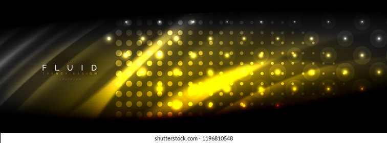 Olas de neón líquido que fluyen, líneas luminosas brillantes de fondo. Plantilla de diseño abstracto a la moda para presentación de negocios o tecnología, portada de póster de internet o de folletos web, fondo de pantalla. Vector
