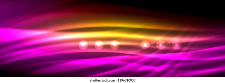 Olas de neón líquido que fluyen, líneas luminosas brillantes de fondo. Plantilla de diseño abstracto a la moda para presentación de negocios o tecnología, portada de póster de internet o de folletos web, fondo de pantalla. Vector