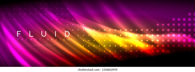 Olas de neón líquido que fluyen, líneas luminosas brillantes de fondo. Plantilla de diseño abstracto a la moda para presentación de negocios o tecnología, portada de póster de internet o de folletos web, fondo de pantalla. Vector
