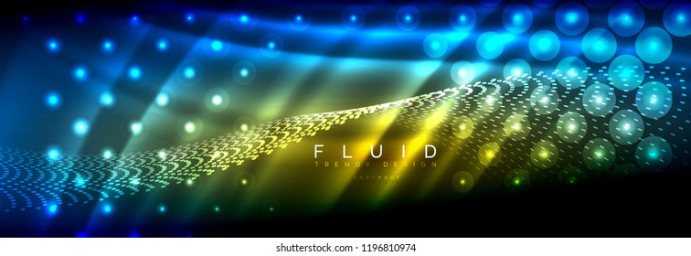 Olas de neón líquido que fluyen, líneas luminosas brillantes de fondo. Plantilla de diseño abstracto a la moda para presentación de negocios o tecnología, portada de póster de internet o de folletos web, fondo de pantalla. Vector