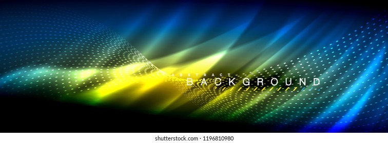 Flüssige neonfließende Wellen, leuchtende helle Linien Hintergrund. Trendy abstrakte Layout-Vorlage für Geschäfts- oder Technologiepräsentationen, Internet-Poster oder Web-Broschüren-Cover, Bildschirmhintergrund. Vektorgrafik