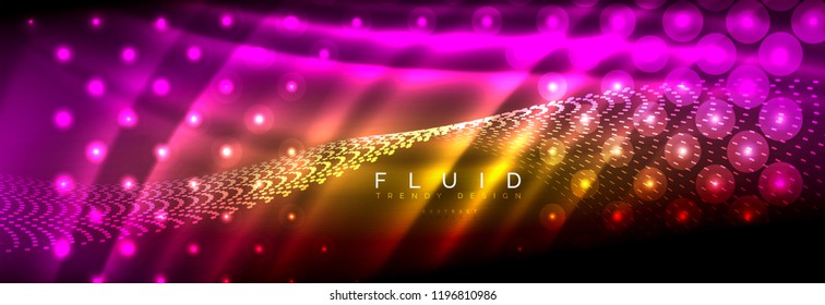 Olas de neón líquido que fluyen, líneas luminosas brillantes de fondo. Plantilla de diseño abstracto a la moda para presentación de negocios o tecnología, portada de póster de internet o de folletos web, fondo de pantalla. Vector