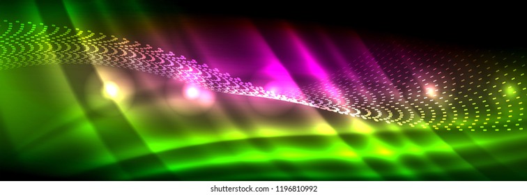 Olas de neón líquido que fluyen, líneas luminosas brillantes de fondo. Plantilla de diseño abstracto a la moda para presentación de negocios o tecnología, portada de póster de internet o de folletos web, fondo de pantalla. Vector