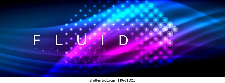 Olas de neón líquido que fluyen, líneas luminosas brillantes de fondo. Plantilla de diseño abstracto a la moda para presentación de negocios o tecnología, portada de póster de internet o de folletos web, fondo de pantalla. Vector