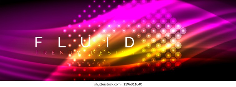 Liquid neon flowing waves, glowing light lines background. Trendy abstract layout template for business or technology presentation, internet poster or web brochure cover, wallpaper. Vector