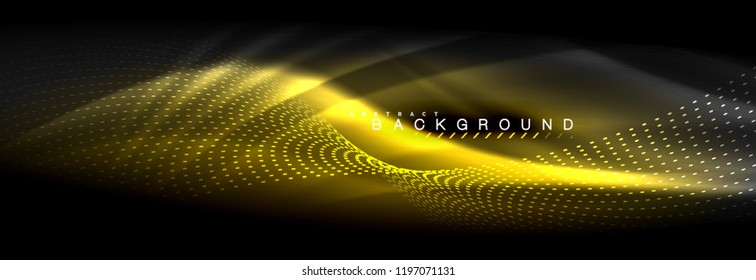 Olas de neón líquido que fluyen, líneas luminosas brillantes de fondo. Plantilla de diseño abstracto a la moda para presentación de negocios o tecnología, portada de póster de internet o de folletos web, fondo de pantalla. Vector