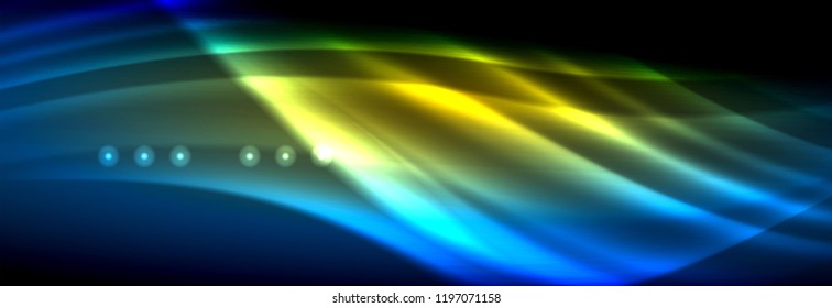 Olas de neón líquido que fluyen, líneas luminosas brillantes de fondo. Plantilla de diseño abstracto a la moda para presentación de negocios o tecnología, portada de póster de internet o de folletos web, fondo de pantalla. Vector