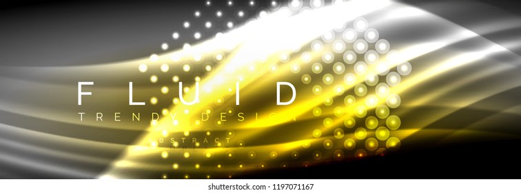 Liquid neon flowing waves, glowing light lines background. Trendy abstract layout template for business or technology presentation, internet poster or web brochure cover, wallpaper. Vector