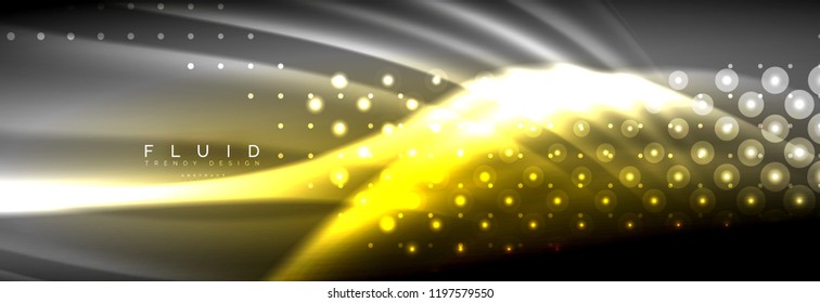 Liquid neon flowing waves, glowing light lines background. Trendy abstract layout template for business or technology presentation, internet poster or web brochure cover, wallpaper. Vector