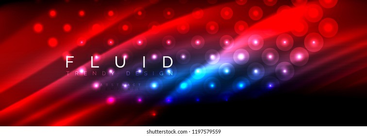 Liquid neon flowing waves, glowing light lines background. Trendy abstract layout template for business or technology presentation, internet poster or web brochure cover, wallpaper. Vector