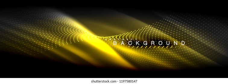 Olas de neón líquido que fluyen, líneas luminosas brillantes de fondo. Plantilla de diseño abstracto a la moda para presentación de negocios o tecnología, portada de póster de internet o de folletos web, fondo de pantalla. Vector