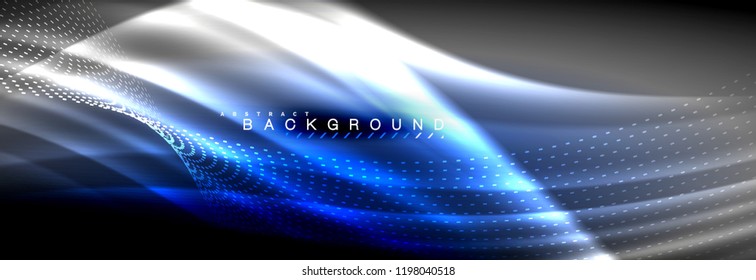 Liquid neon flowing waves, glowing light lines background. Trendy abstract layout template for business or technology presentation, internet poster or web brochure cover, wallpaper. Vector
