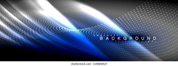 Liquid neon flowing waves, glowing light lines background. Trendy abstract layout template for business or technology presentation, internet poster or web brochure cover, wallpaper. Vector