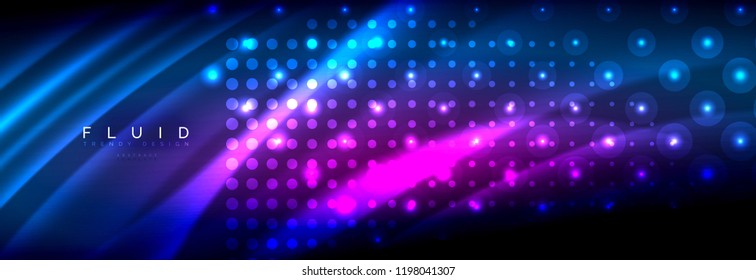 Olas de neón líquido que fluyen, líneas luminosas brillantes de fondo. Plantilla de diseño abstracto a la moda para presentación de negocios o tecnología, portada de póster de internet o de folletos web, fondo de pantalla. Vector