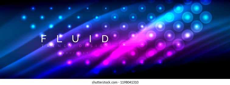 Liquid neon flowing waves, glowing light lines background. Trendy abstract layout template for business or technology presentation, internet poster or web brochure cover, wallpaper. Vector