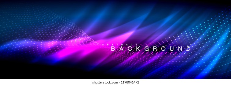 Olas de neón líquido que fluyen, líneas luminosas brillantes de fondo. Plantilla de diseño abstracto a la moda para presentación de negocios o tecnología, portada de póster de internet o de folletos web, fondo de pantalla. Vector