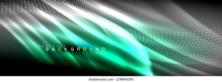 Liquid neon flowing waves, glowing light lines background. Trendy abstract layout template for business or technology presentation, internet poster or web brochure cover, wallpaper. Vector