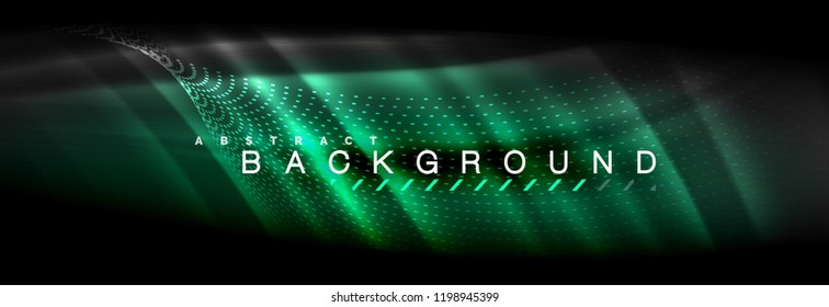 Olas de neón líquido que fluyen, líneas luminosas brillantes de fondo. Plantilla de diseño abstracto a la moda para presentación de negocios o tecnología, portada de póster de internet o de folletos web, fondo de pantalla. Vector