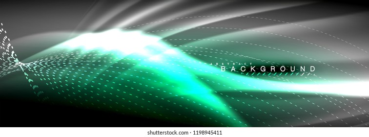 Flüssige neonfließende Wellen, leuchtende helle Linien Hintergrund. Trendy abstrakte Layout-Vorlage für Geschäfts- oder Technologiepräsentationen, Internet-Poster oder Web-Broschüren-Cover, Bildschirmhintergrund. Vektorgrafik