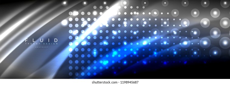 Liquid neon flowing waves, glowing light lines background. Trendy abstract layout template for business or technology presentation, internet poster or web brochure cover, wallpaper. Vector