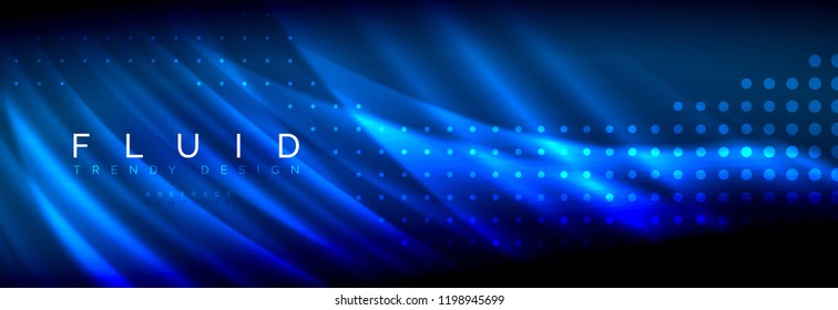 Liquid neon flowing waves, glowing light lines background. Trendy abstract layout template for business or technology presentation, internet poster or web brochure cover, wallpaper. Vector