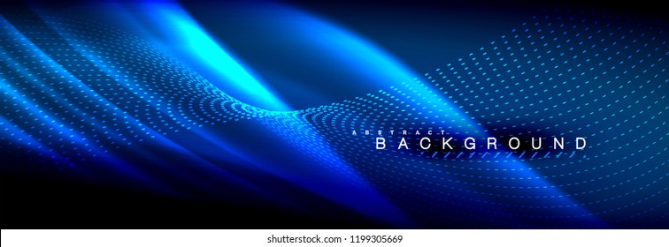 Olas de neón líquido que fluyen, líneas luminosas brillantes de fondo. Plantilla de diseño abstracto a la moda para presentación de negocios o tecnología, portada de póster de internet o de folletos web, fondo de pantalla. Vector