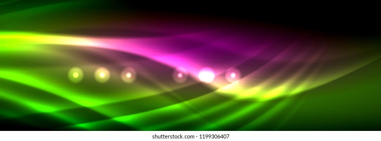 Liquid neon flowing waves, glowing light lines background. Trendy abstract layout template for business or technology presentation, internet poster or web brochure cover, wallpaper. Vector