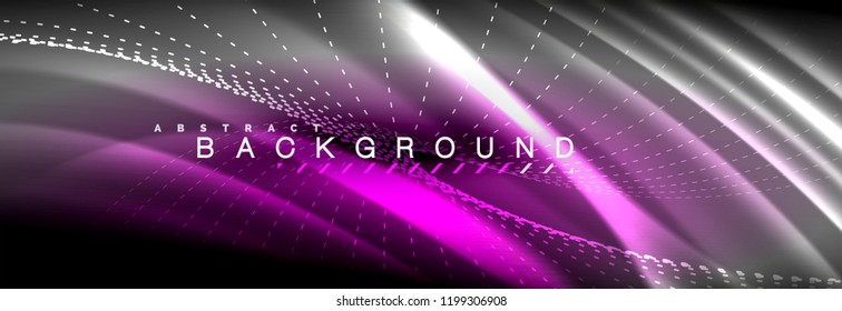 Flüssige neonfließende Wellen, leuchtende helle Linien Hintergrund. Trendy abstrakte Layout-Vorlage für Geschäfts- oder Technologiepräsentationen, Internet-Poster oder Web-Broschüren-Cover, Bildschirmhintergrund. Vektorgrafik