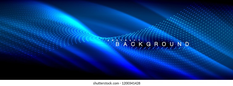 Liquid neon flowing waves, glowing light lines background. Trendy abstract layout template for business or technology presentation, internet poster or web brochure cover, wallpaper. Vector
