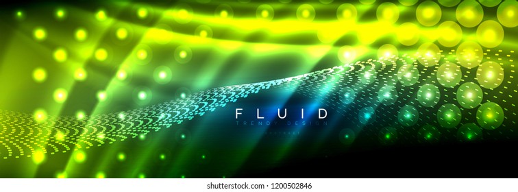 Flüssige neonfließende Wellen, leuchtende helle Linien Hintergrund. Trendy abstrakte Layout-Vorlage für Geschäfts- oder Technologiepräsentationen, Internet-Poster oder Web-Broschüren-Cover, Bildschirmhintergrund. Vektorgrafik