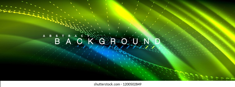 Liquid neon flowing waves, glowing light lines background. Trendy abstract layout template for business or technology presentation, internet poster or web brochure cover, wallpaper. Vector