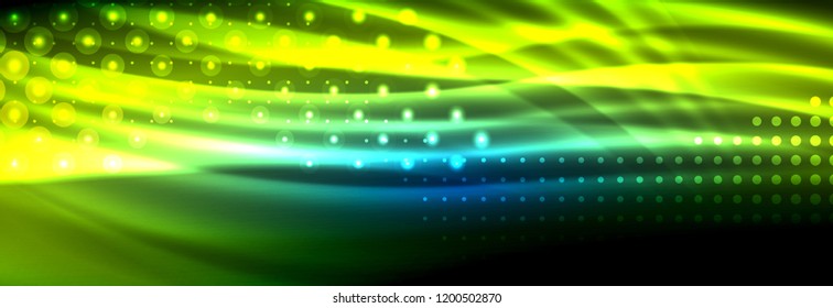 Liquid neon flowing waves, glowing light lines background. Trendy abstract layout template for business or technology presentation, internet poster or web brochure cover, wallpaper. Vector