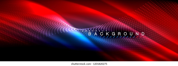 Olas de neón líquido que fluyen, líneas luminosas brillantes de fondo. Plantilla de diseño abstracto a la moda para presentación de negocios o tecnología, portada de póster de internet o de folletos web, fondo de pantalla. Vector