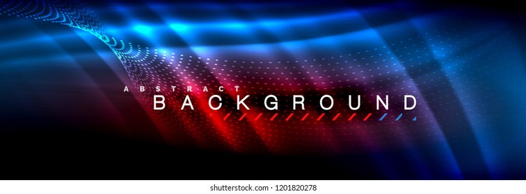Olas de neón líquido que fluyen, líneas luminosas brillantes de fondo. Plantilla de diseño abstracto a la moda para presentación de negocios o tecnología, portada de póster de internet o de folletos web, fondo de pantalla. Vector