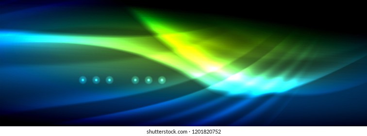 Olas de neón líquido que fluyen, líneas luminosas brillantes de fondo. Plantilla de diseño abstracto a la moda para presentación de negocios o tecnología, portada de póster de internet o de folletos web, fondo de pantalla. Vector